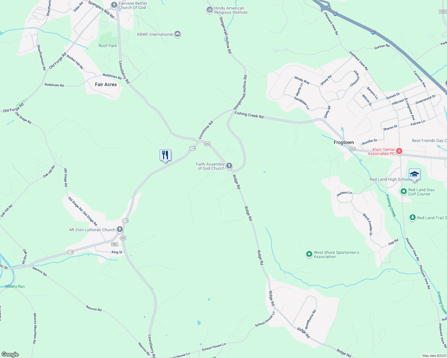 map of restaurants, bars, coffee shops, grocery stores, and more near 735 Capri Circle in Lewisberry