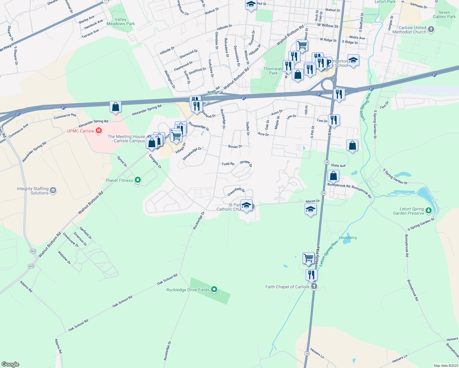 map of restaurants, bars, coffee shops, grocery stores, and more near 26 Tunbridge Lane in Carlisle