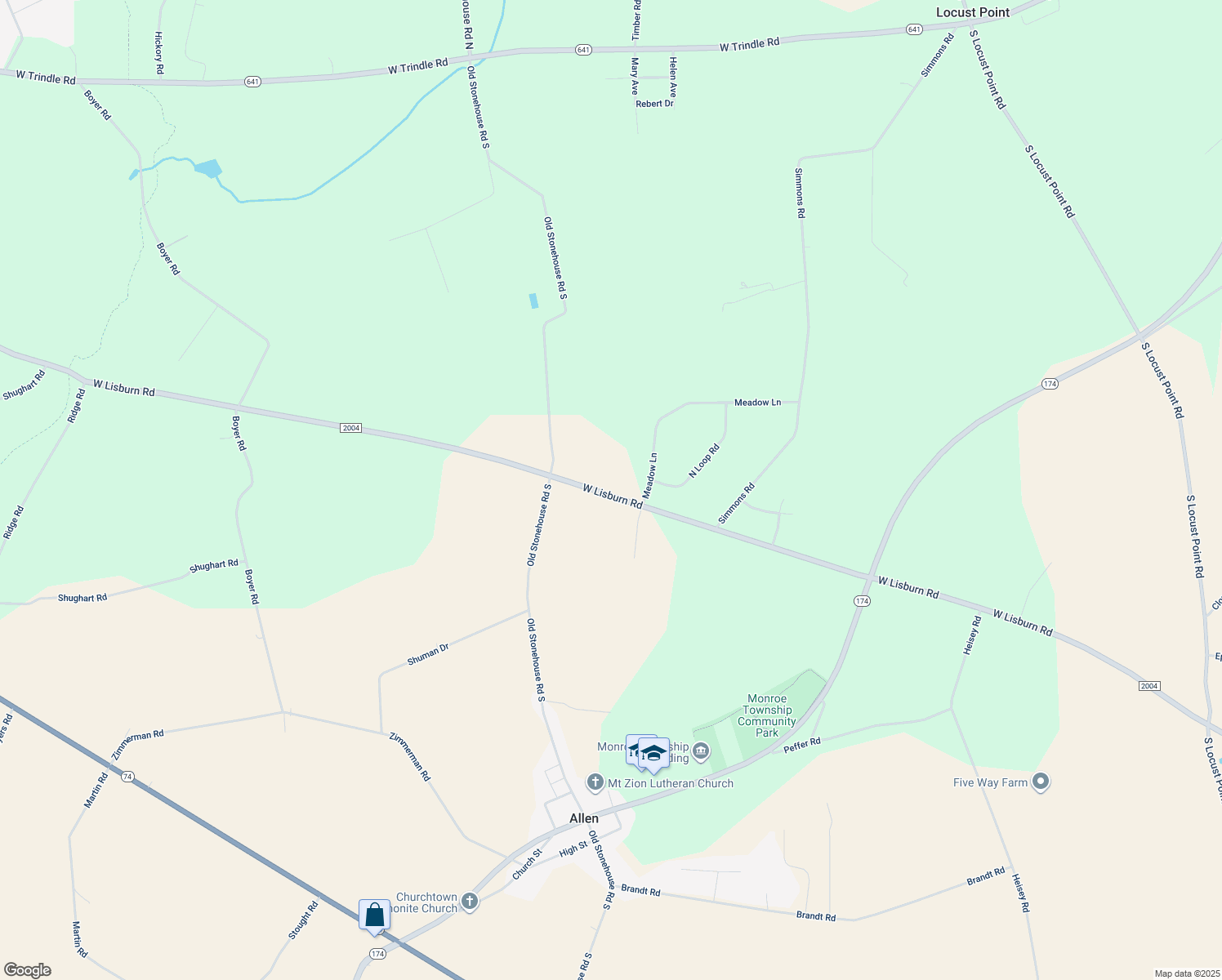 map of restaurants, bars, coffee shops, grocery stores, and more near 1686 West Lisburn Road in Mechanicsburg