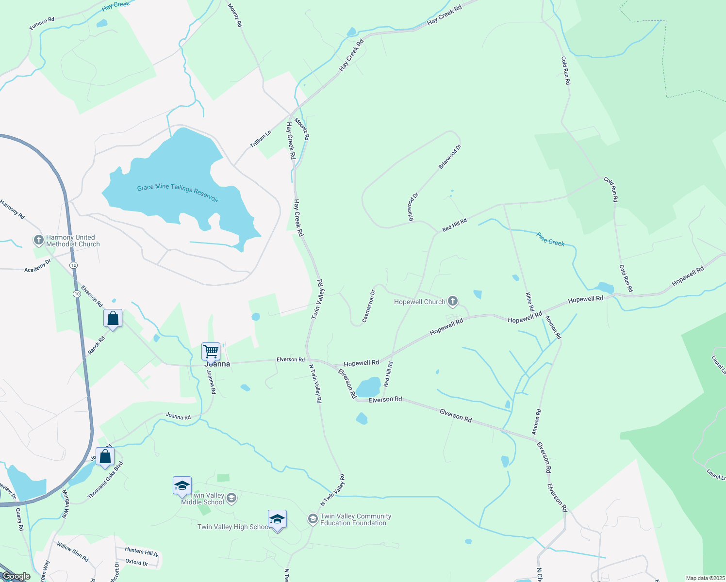map of restaurants, bars, coffee shops, grocery stores, and more near 79 Caernarvon Drive in Elverson