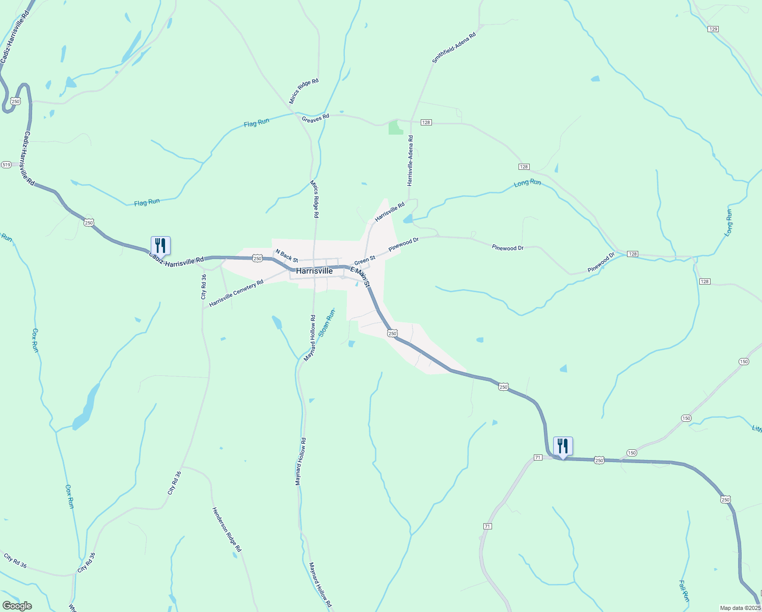 map of restaurants, bars, coffee shops, grocery stores, and more near 49426 U.S. 250 in Adena