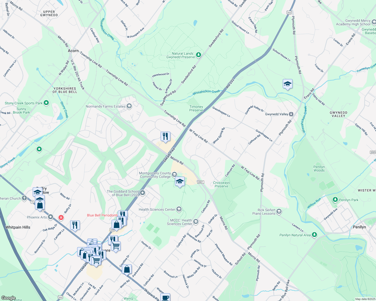 map of restaurants, bars, coffee shops, grocery stores, and more near 170 Brochant Circle in Blue Bell