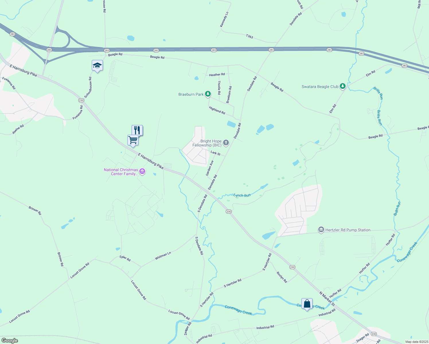 map of restaurants, bars, coffee shops, grocery stores, and more near 195 North Deodate Road in Middletown
