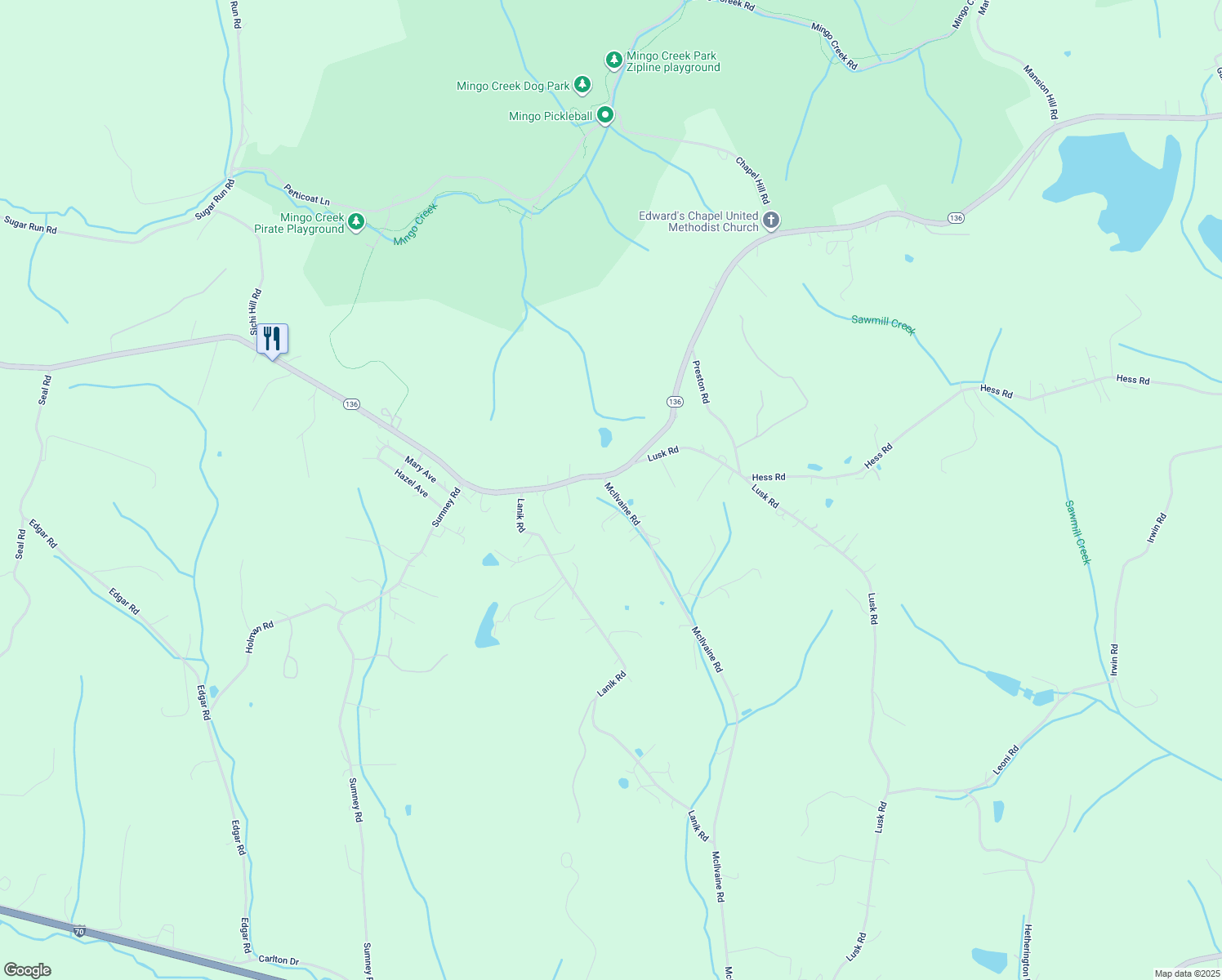map of restaurants, bars, coffee shops, grocery stores, and more near 493 McIlvaine Road in Bentleyville