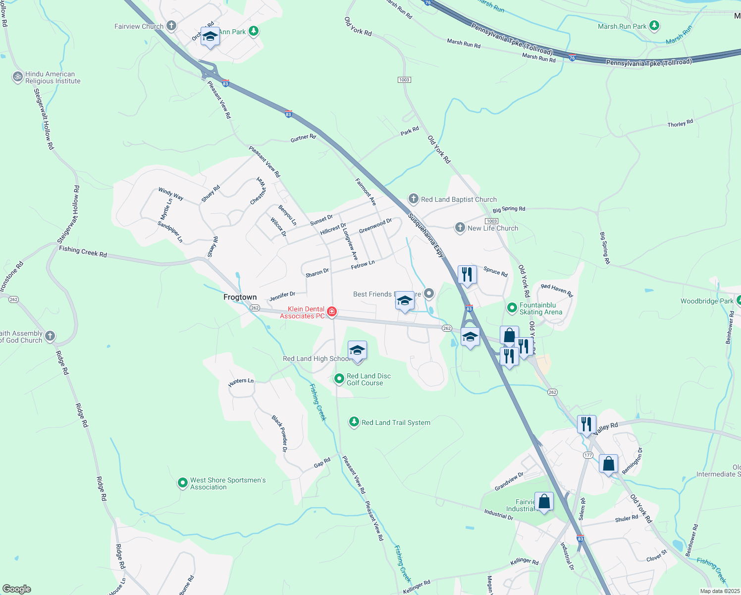map of restaurants, bars, coffee shops, grocery stores, and more near 484 Pine Ridge Circle in Lewisberry