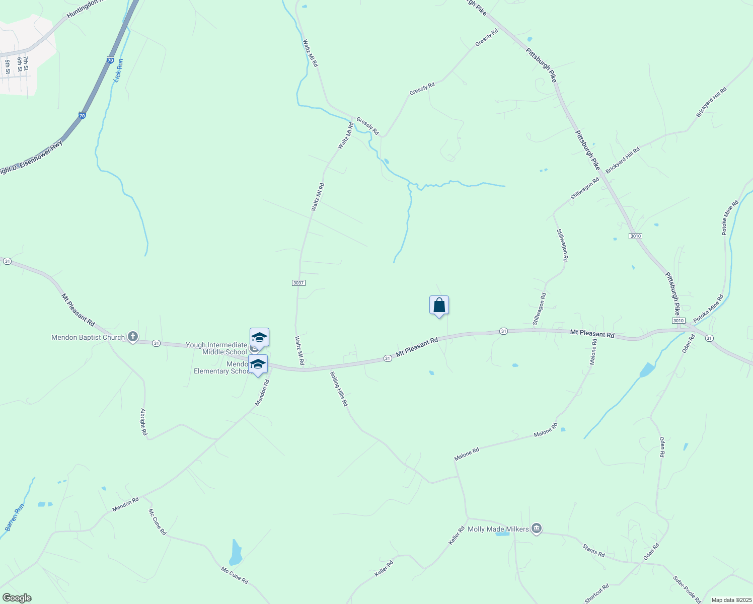 map of restaurants, bars, coffee shops, grocery stores, and more near in Ruffs Dale