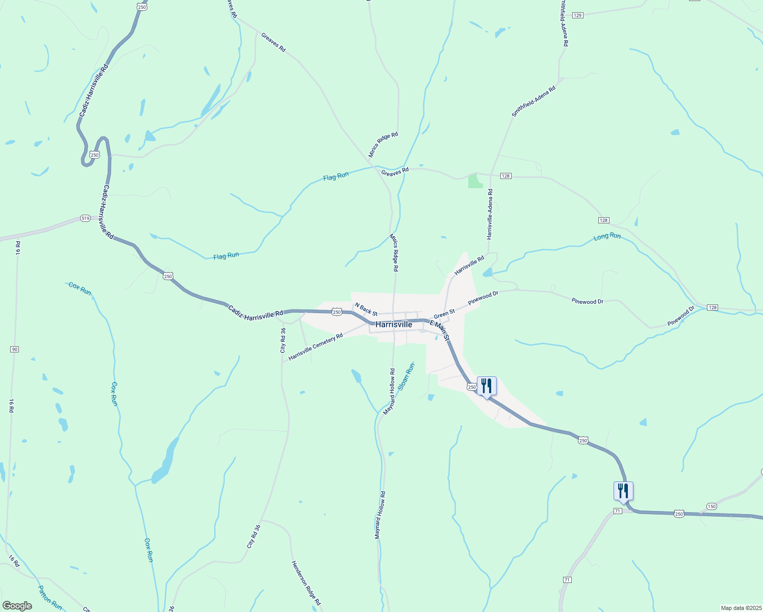 map of restaurants, bars, coffee shops, grocery stores, and more near in Harrisville