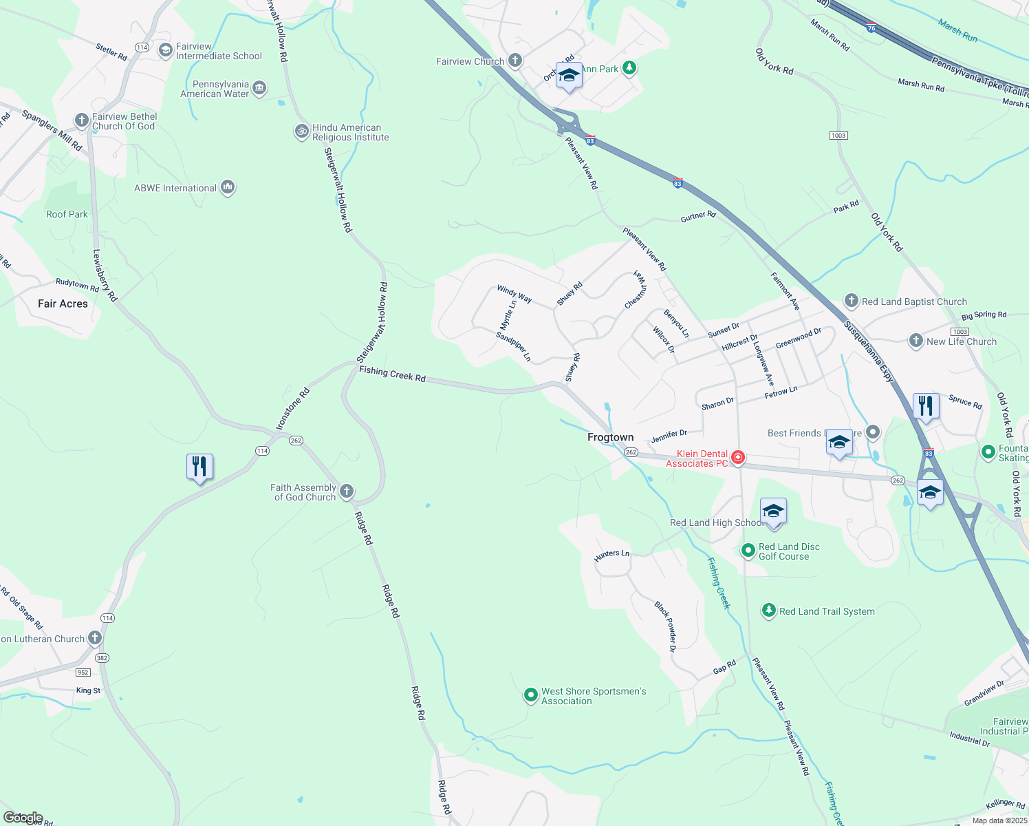 map of restaurants, bars, coffee shops, grocery stores, and more near 688 Fishing Creek Road in New Cumberland
