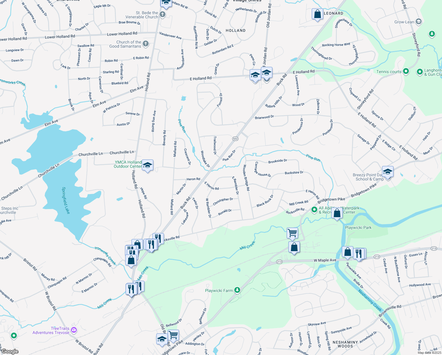 map of restaurants, bars, coffee shops, grocery stores, and more near 47 East Rambler Drive in Southampton