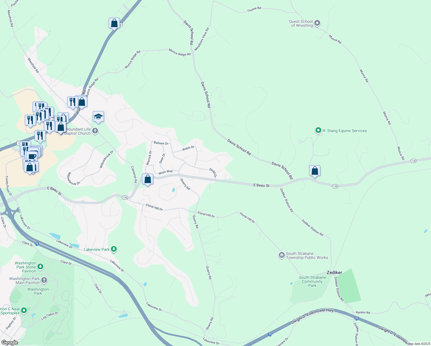 map of restaurants, bars, coffee shops, grocery stores, and more near 8 Mum Drive in Washington