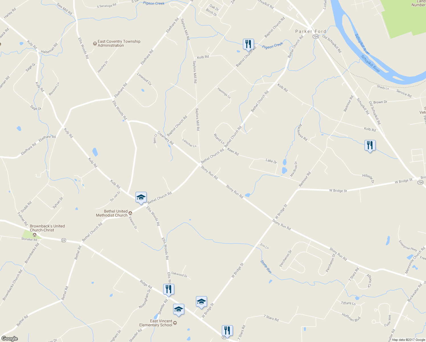 map of restaurants, bars, coffee shops, grocery stores, and more near 12 Linda Lane in Spring City