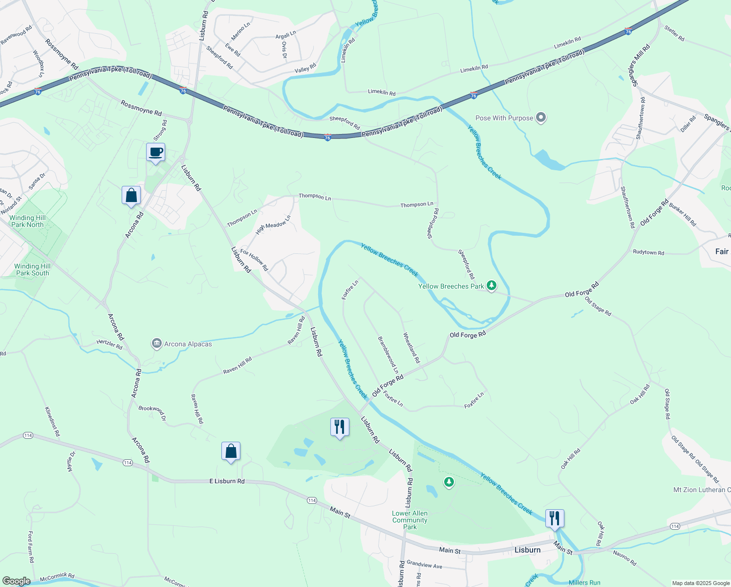 map of restaurants, bars, coffee shops, grocery stores, and more near 123 Bramblewood Ln in Lewisberry