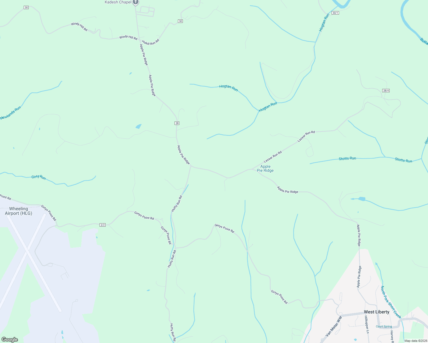 map of restaurants, bars, coffee shops, grocery stores, and more near 1367 Apple Pie Ridge in Wellsburg