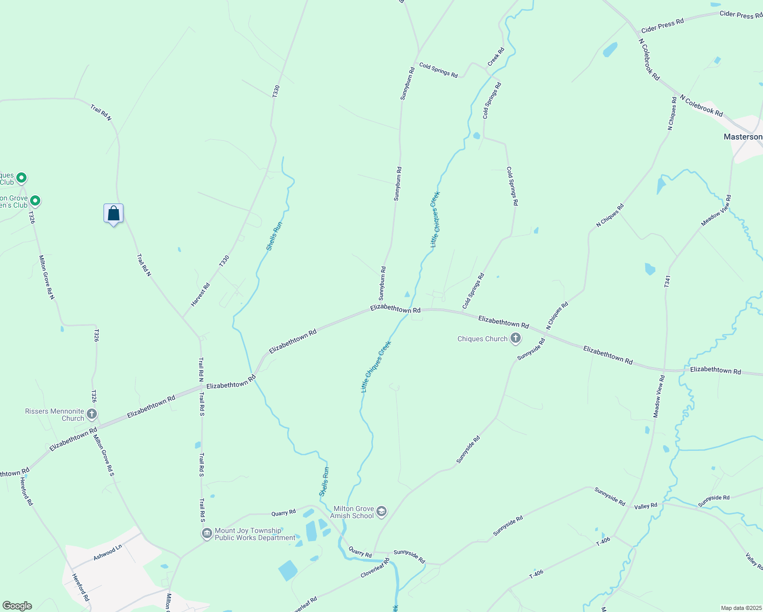 map of restaurants, bars, coffee shops, grocery stores, and more near 7493 Elizabethtown Road in Elizabethtown