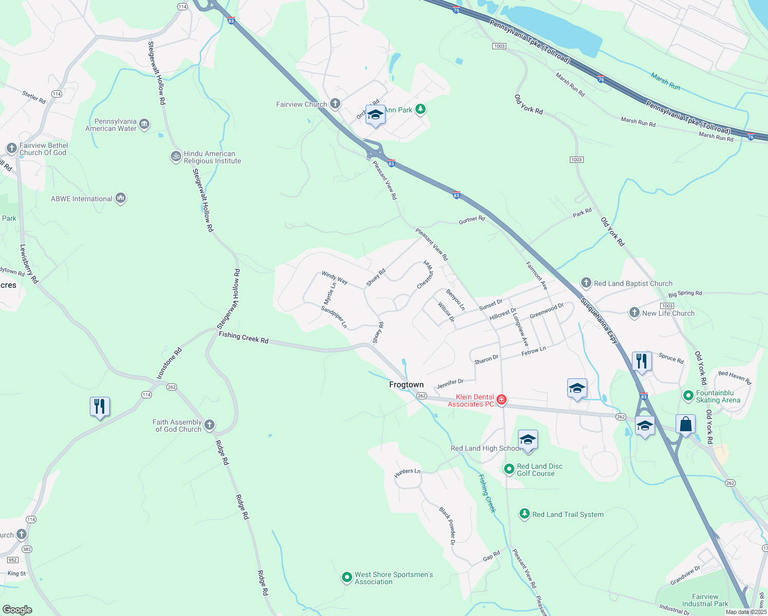 map of restaurants, bars, coffee shops, grocery stores, and more near 469 Chestnut Way in New Cumberland