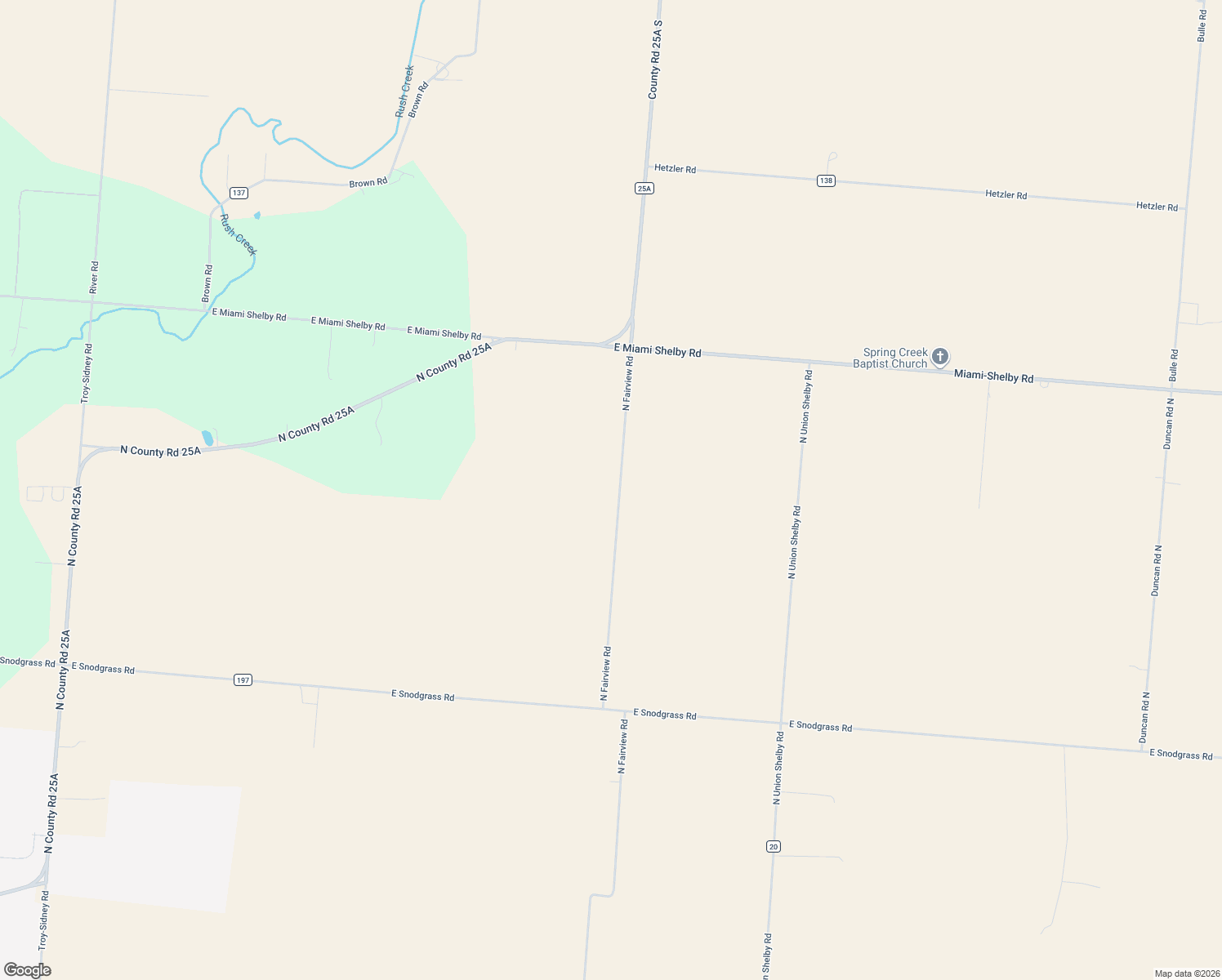 map of restaurants, bars, coffee shops, grocery stores, and more near 10620 North Fairview Road in Piqua