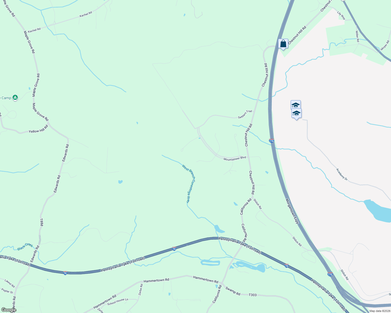 map of restaurants, bars, coffee shops, grocery stores, and more near 21 Flintlock Pass in Morgantown