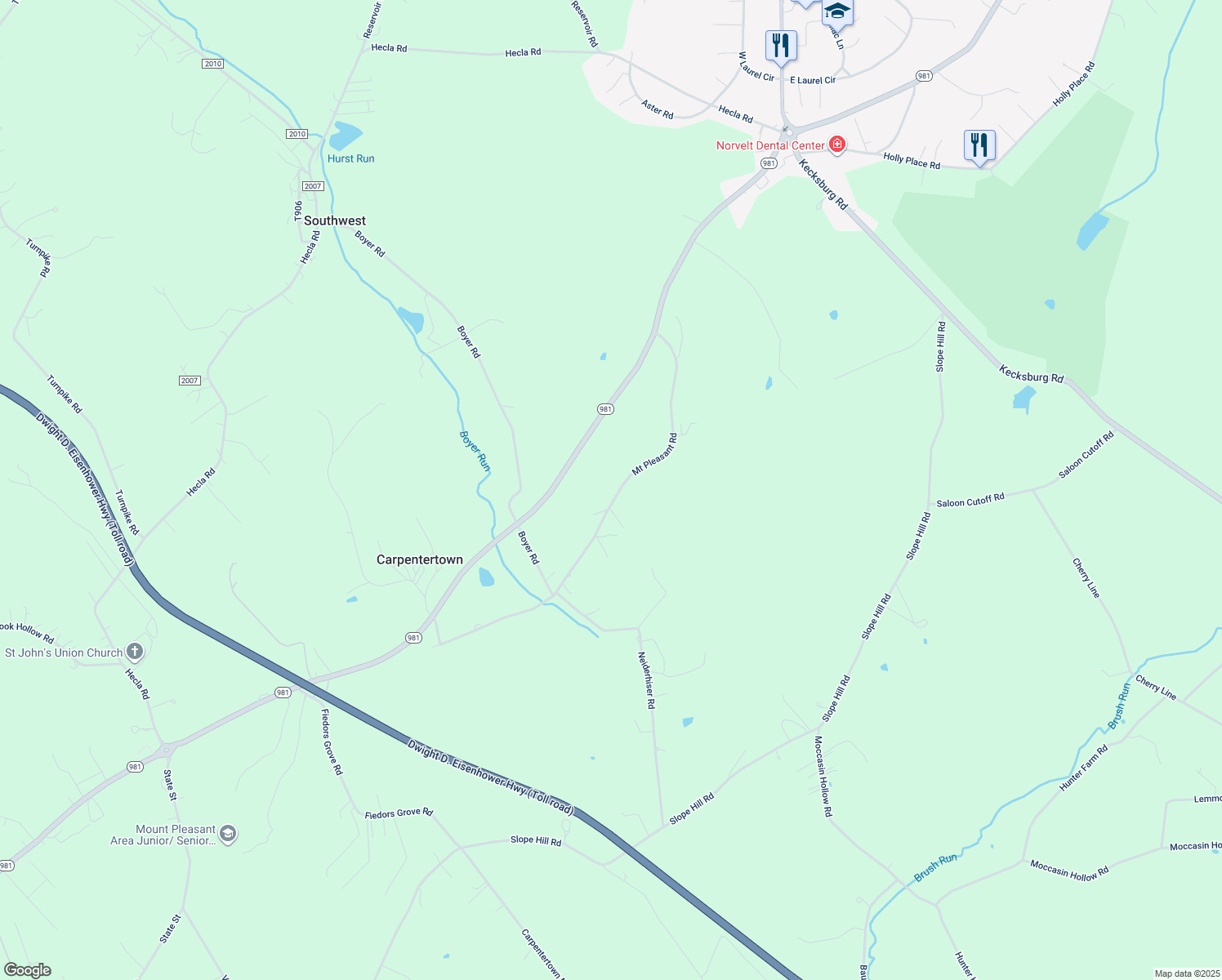 map of restaurants, bars, coffee shops, grocery stores, and more near Mount Pleasant Road in Mount Pleasant