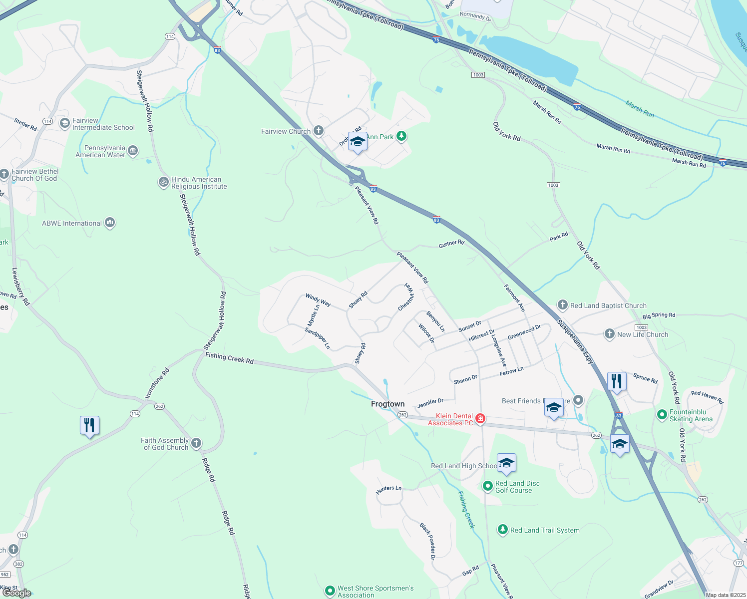 map of restaurants, bars, coffee shops, grocery stores, and more near 406 Chestnut Way in New Cumberland