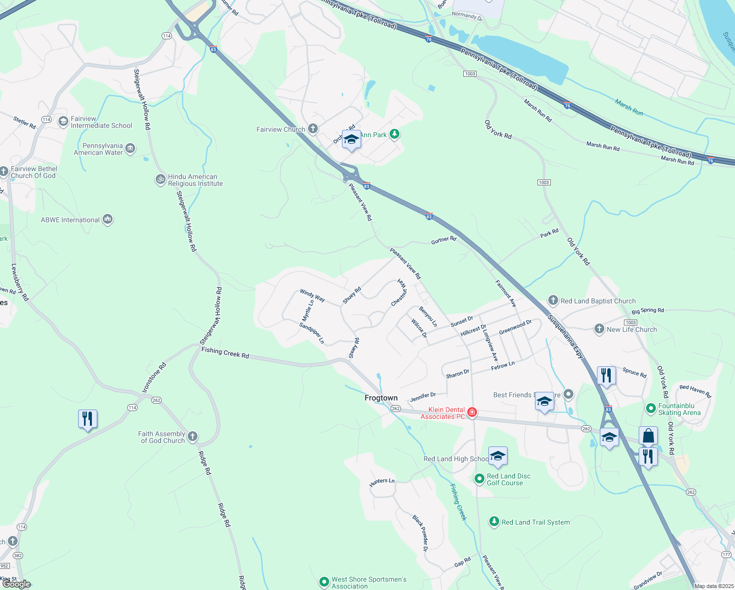 map of restaurants, bars, coffee shops, grocery stores, and more near 406 Chestnut Way in New Cumberland