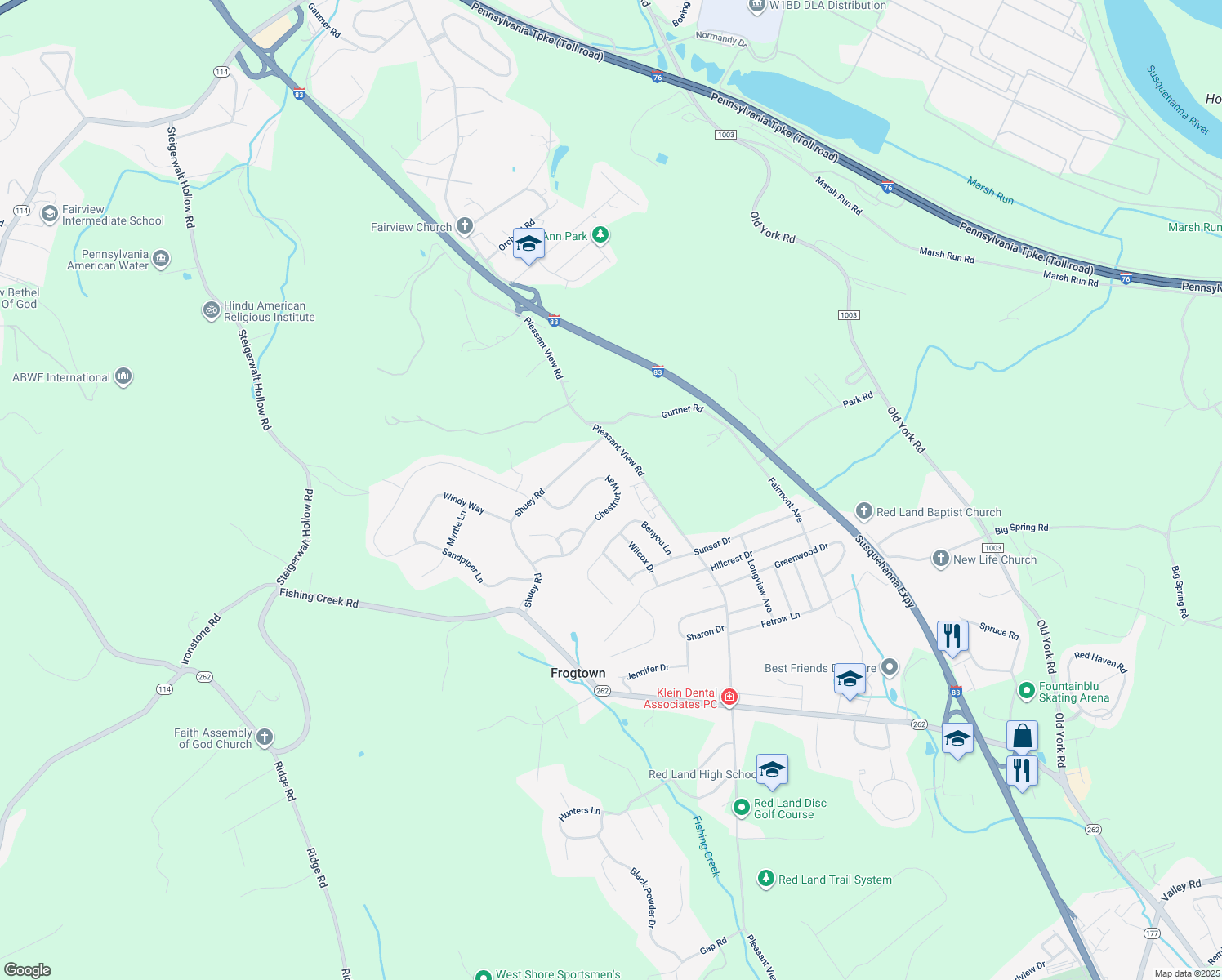 map of restaurants, bars, coffee shops, grocery stores, and more near 435 Chestnut Way in New Cumberland