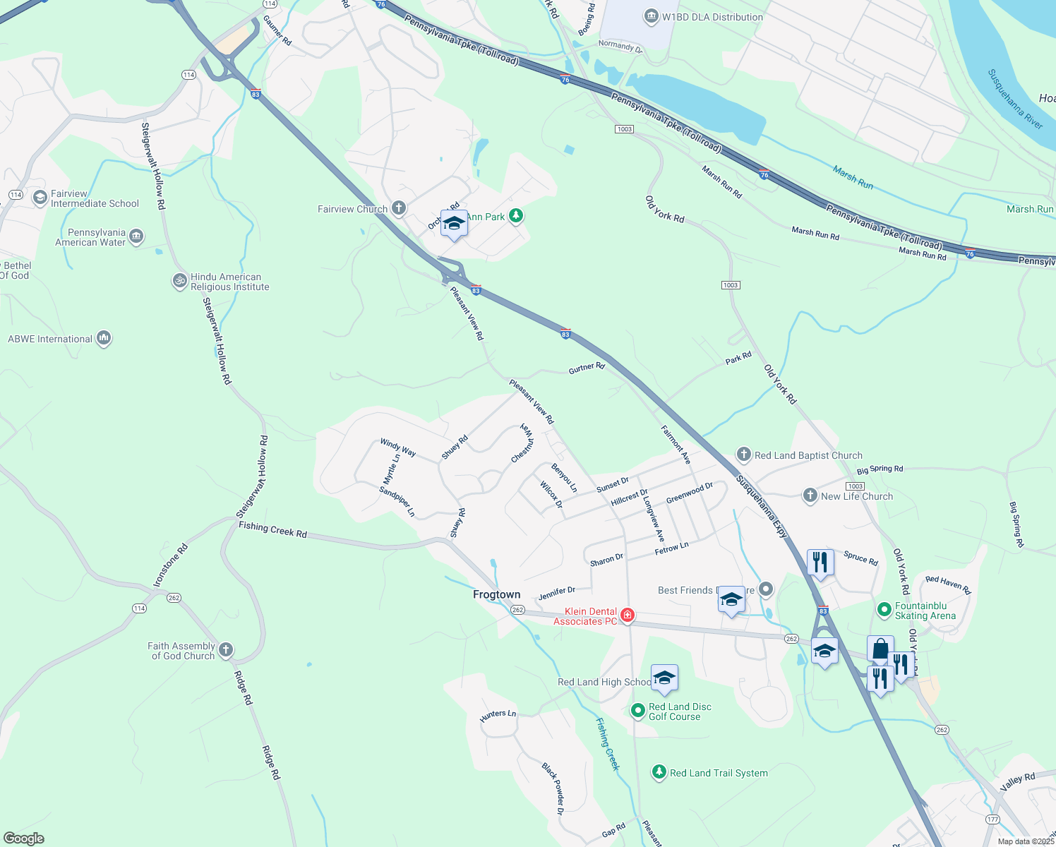 map of restaurants, bars, coffee shops, grocery stores, and more near 432 Chestnut Way in New Cumberland