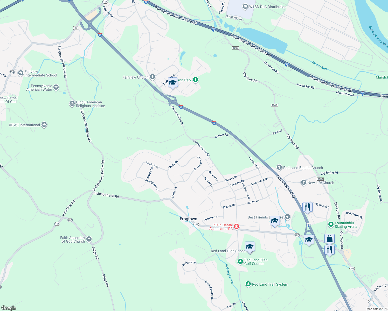 map of restaurants, bars, coffee shops, grocery stores, and more near 426 Chestnut Way in New Cumberland
