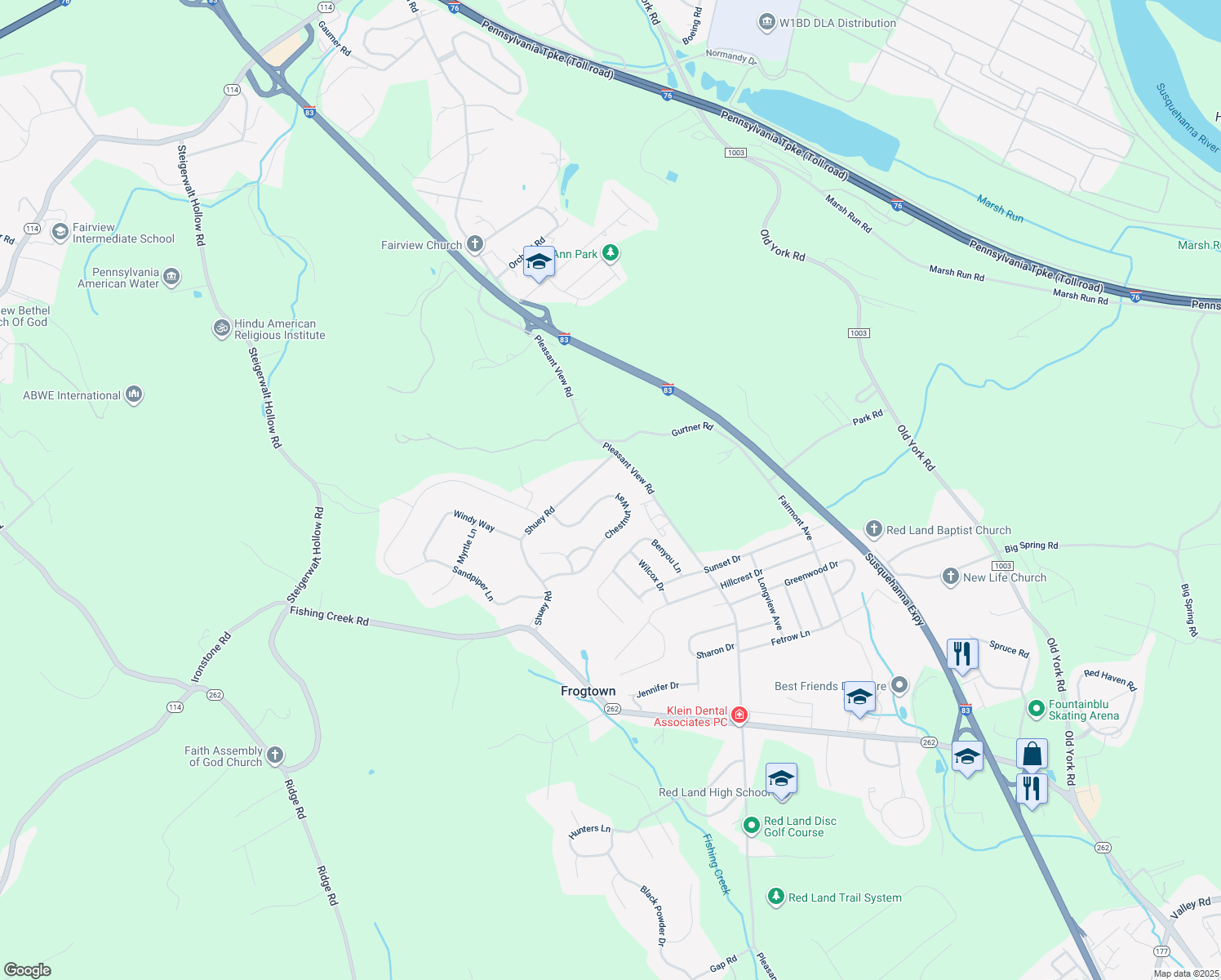 map of restaurants, bars, coffee shops, grocery stores, and more near 426 Chestnut Way in New Cumberland