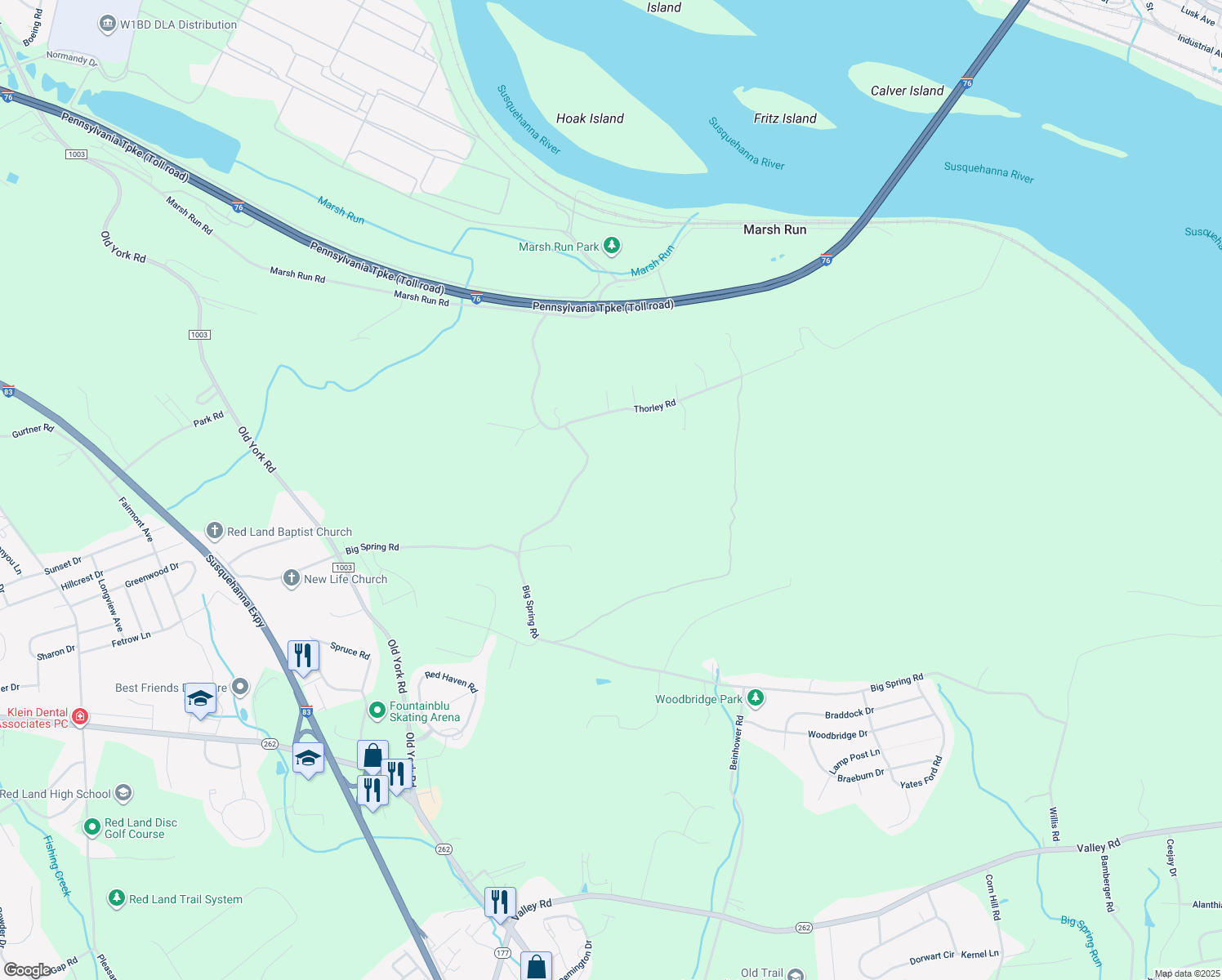 map of restaurants, bars, coffee shops, grocery stores, and more near 460 Granite Quarry Road in New Cumberland