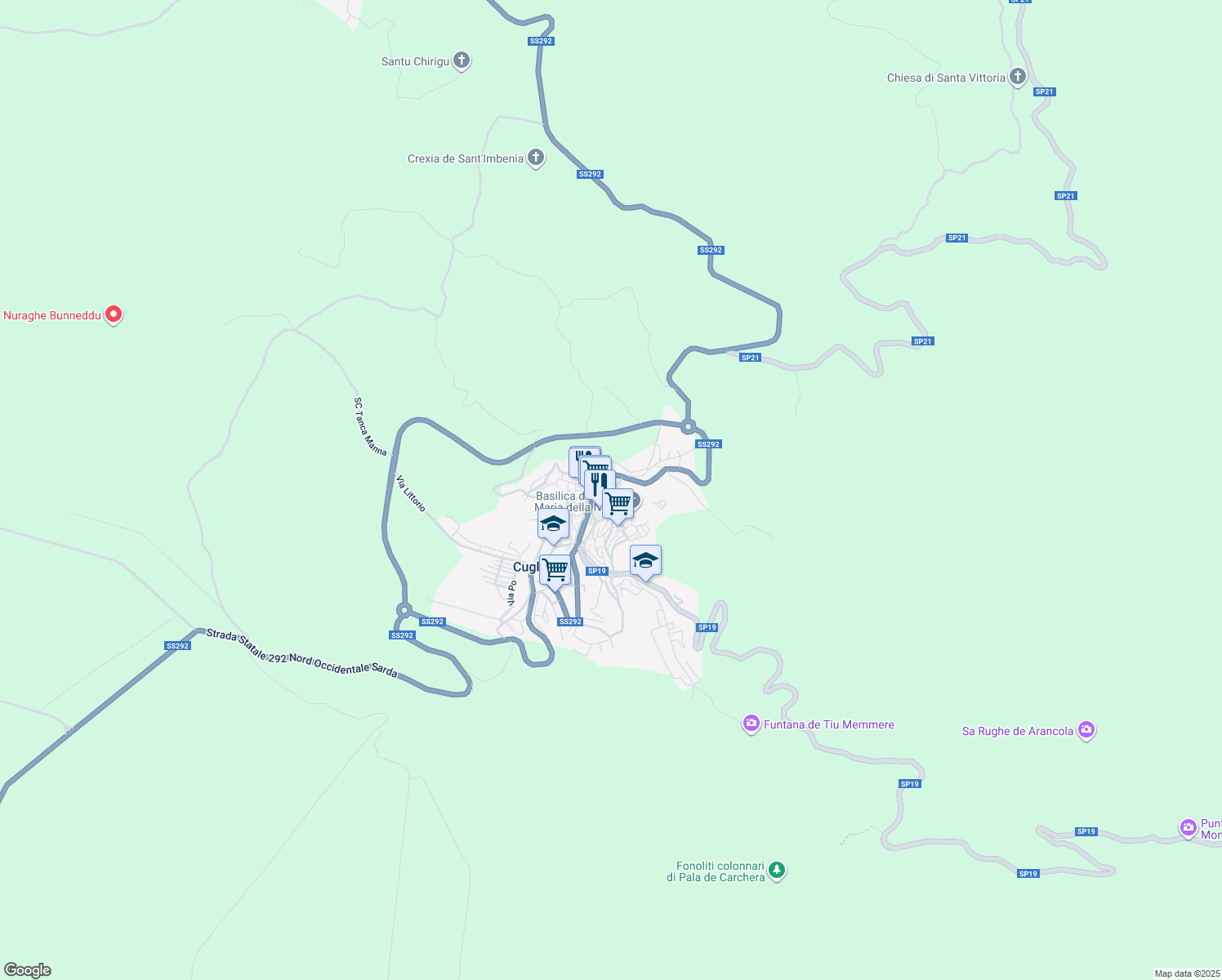 map of restaurants, bars, coffee shops, grocery stores, and more near 18 Via Cugia in Cuglieri