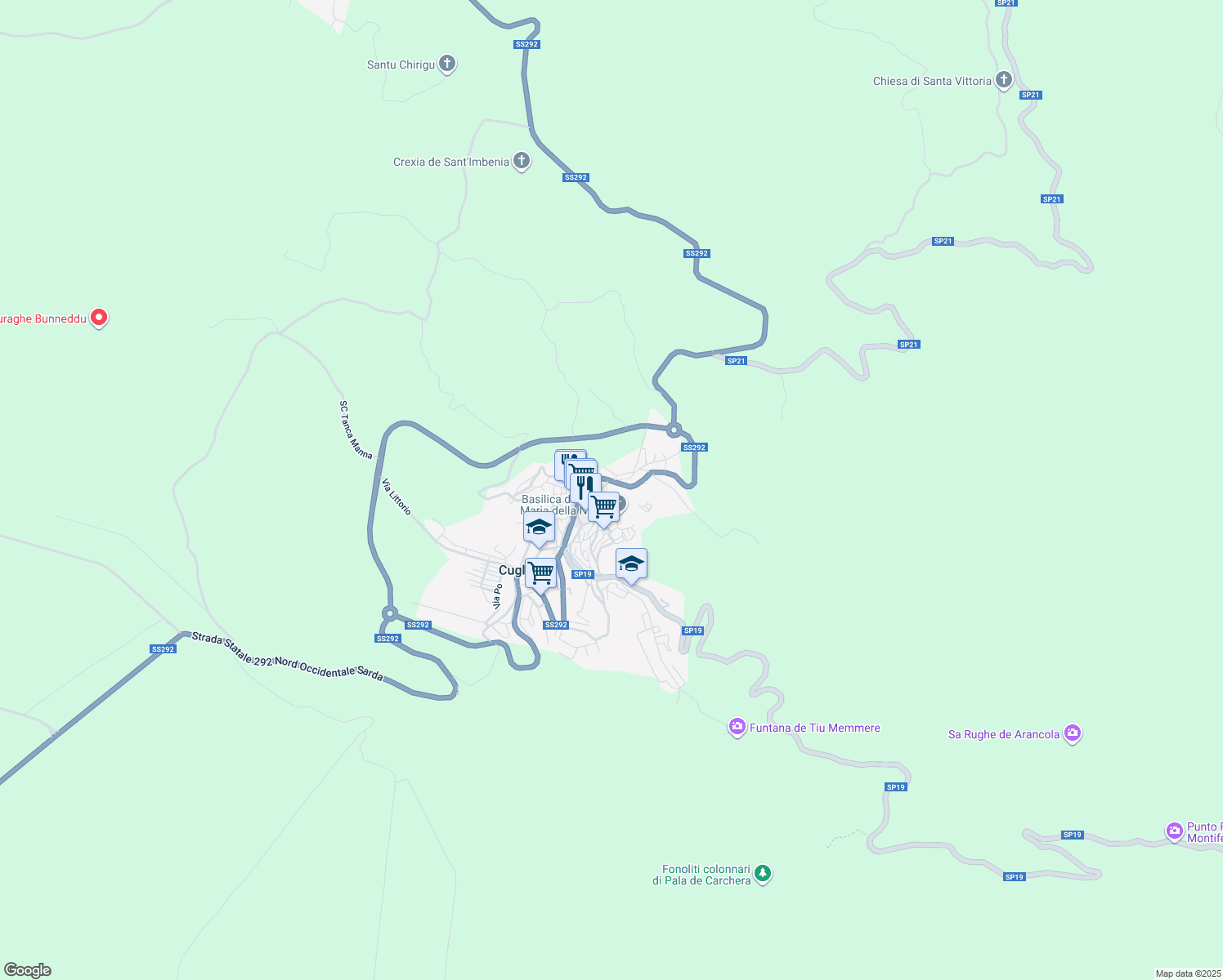 map of restaurants, bars, coffee shops, grocery stores, and more near 18 Via Cugia in Cuglieri