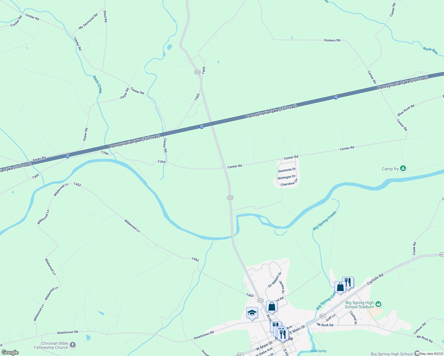 map of restaurants, bars, coffee shops, grocery stores, and more near 340 Doubling Gap Rd in Newville