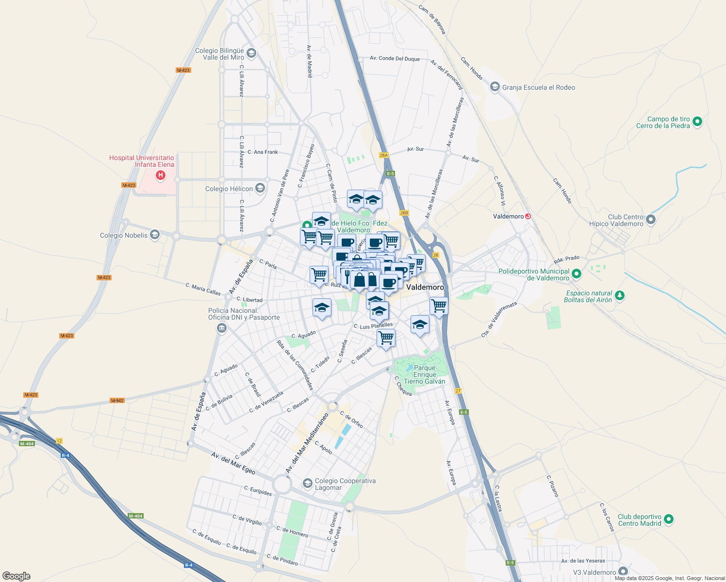 map of restaurants, bars, coffee shops, grocery stores, and more near 5 Plaza Canovas del Castillo in Madrid