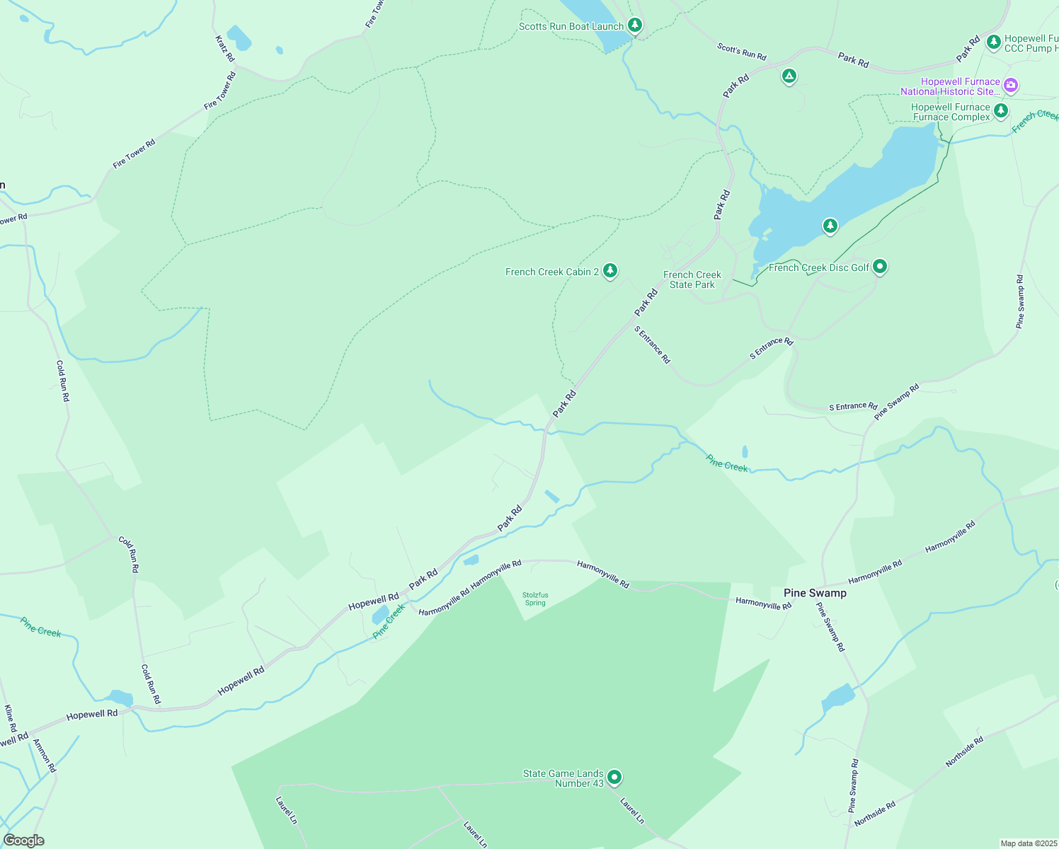 map of restaurants, bars, coffee shops, grocery stores, and more near 1136 Park Road in Elverson
