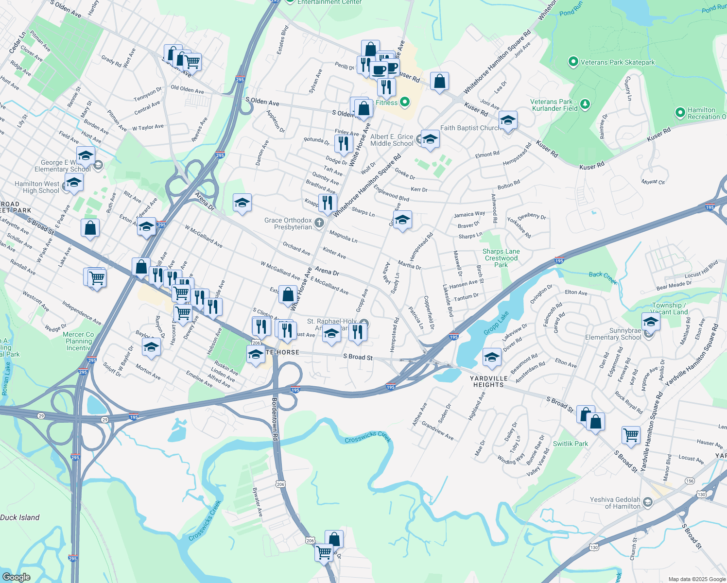 map of restaurants, bars, coffee shops, grocery stores, and more near 322 Gropp Avenue in Trenton