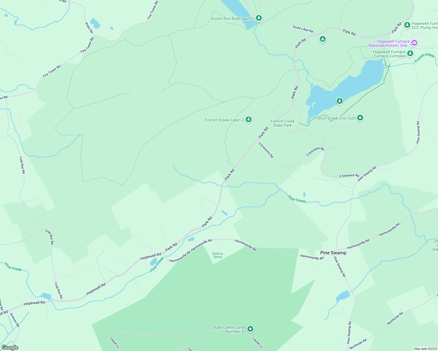 map of restaurants, bars, coffee shops, grocery stores, and more near 1132 Park Rd in Elverson