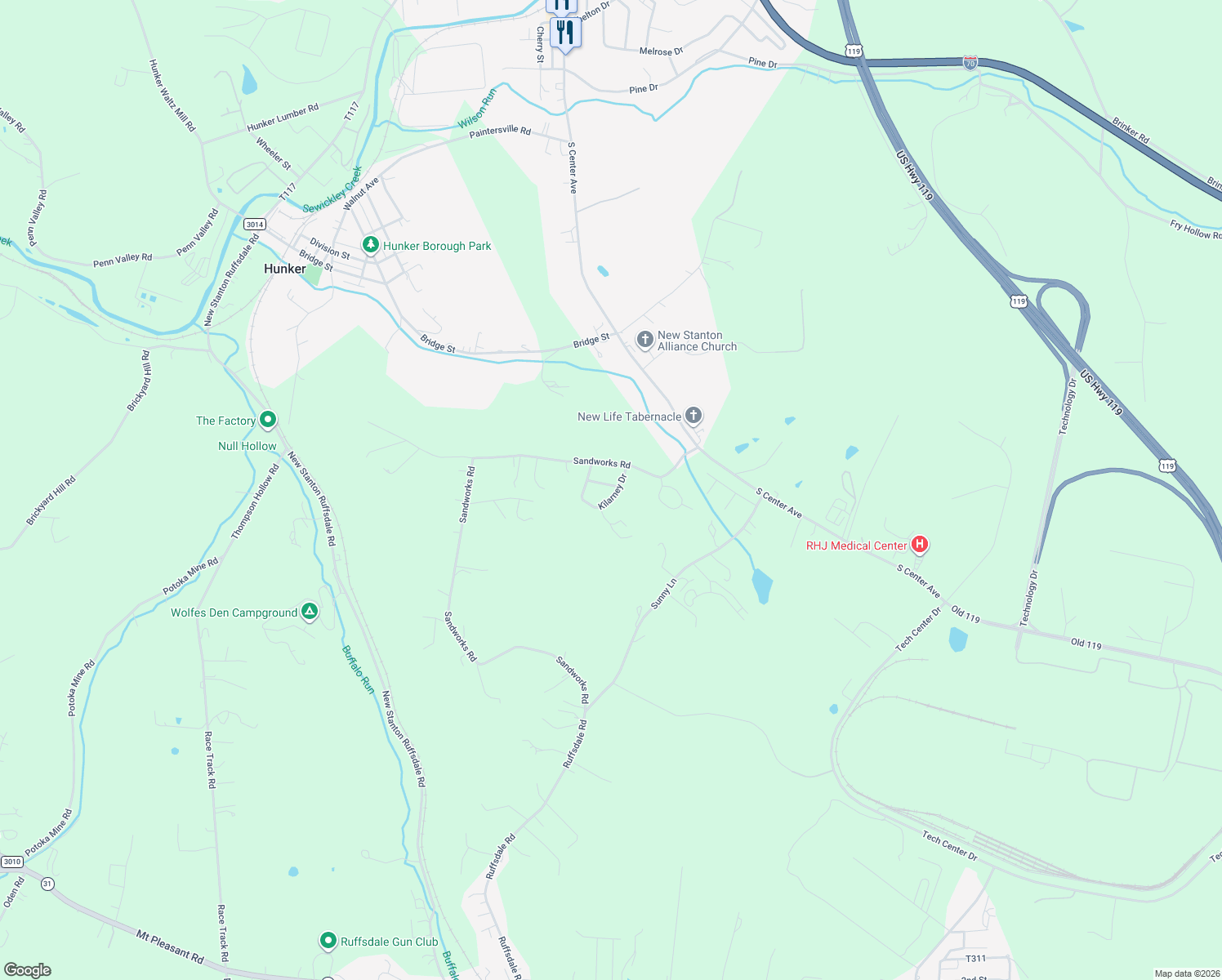 map of restaurants, bars, coffee shops, grocery stores, and more near 110 Dublin Drive in Hunker