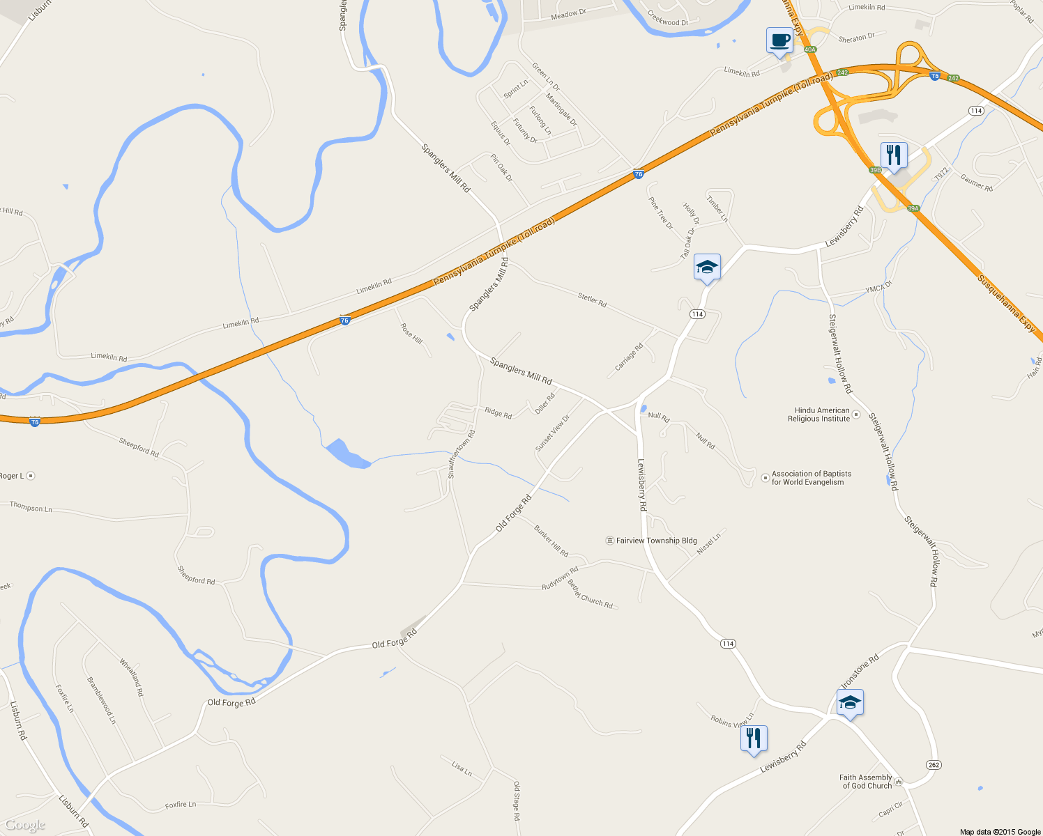 map of restaurants, bars, coffee shops, grocery stores, and more near 120 Diller Rd in New Cumberland