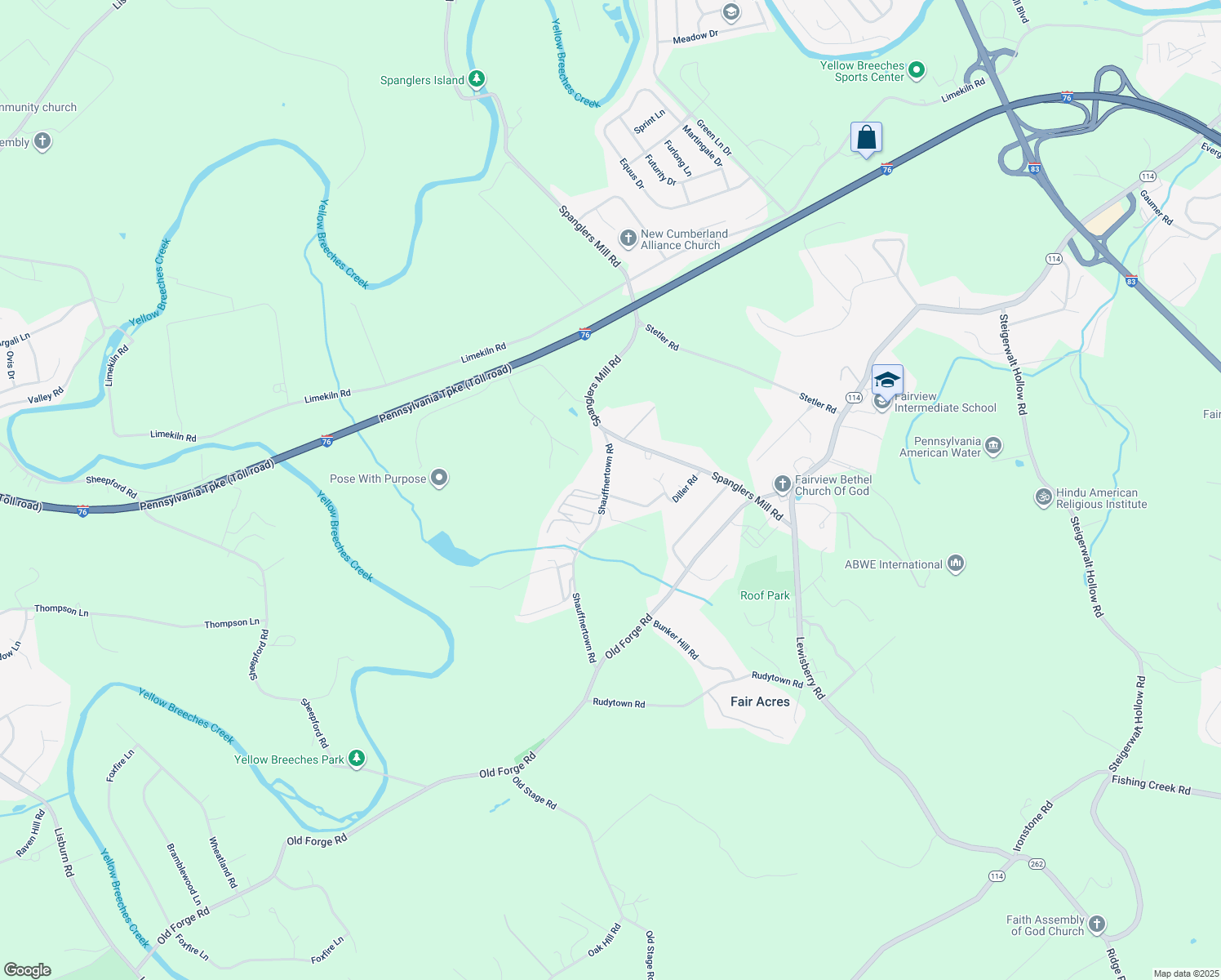 map of restaurants, bars, coffee shops, grocery stores, and more near 127 Diller Road in New Cumberland