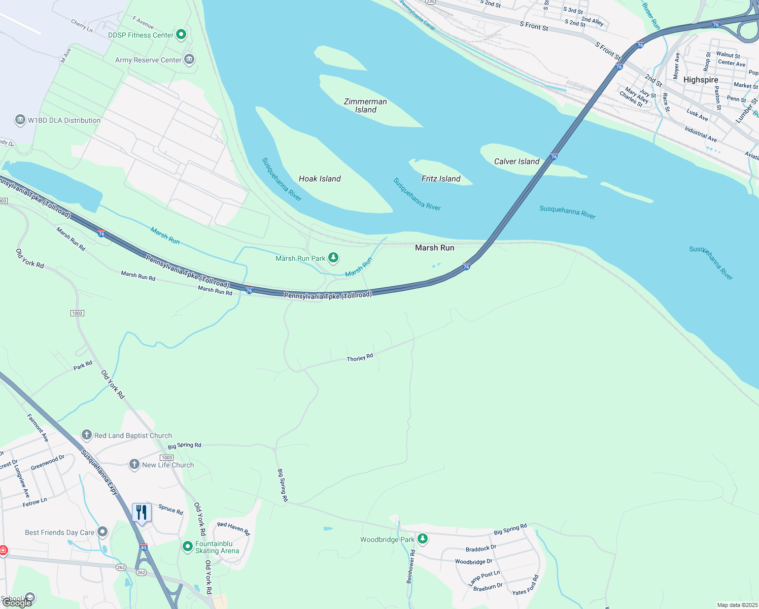 map of restaurants, bars, coffee shops, grocery stores, and more near 306 Marsh Run Road in New Cumberland
