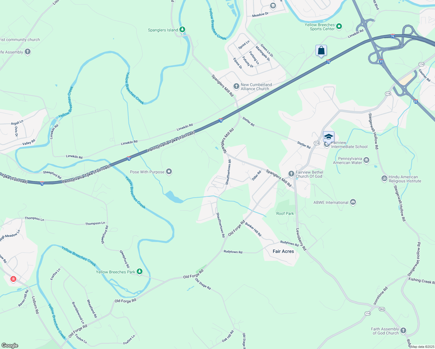 map of restaurants, bars, coffee shops, grocery stores, and more near 8 Meadowbrook Court in New Cumberland