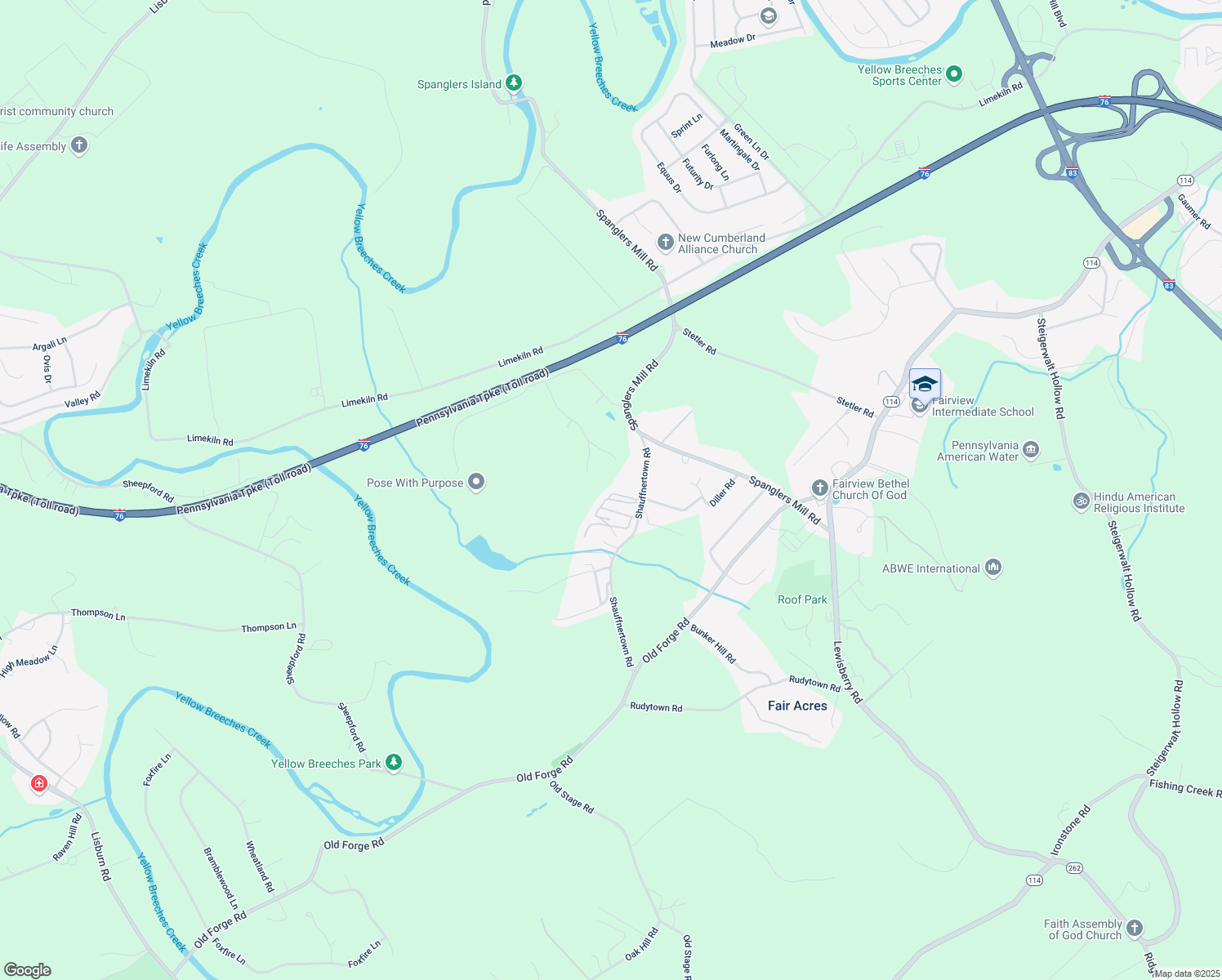map of restaurants, bars, coffee shops, grocery stores, and more near 8 Meadowbrook Court in New Cumberland