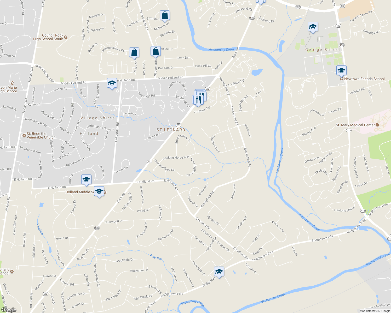 map of restaurants, bars, coffee shops, grocery stores, and more near 79 Rocking Horse Way in Holland