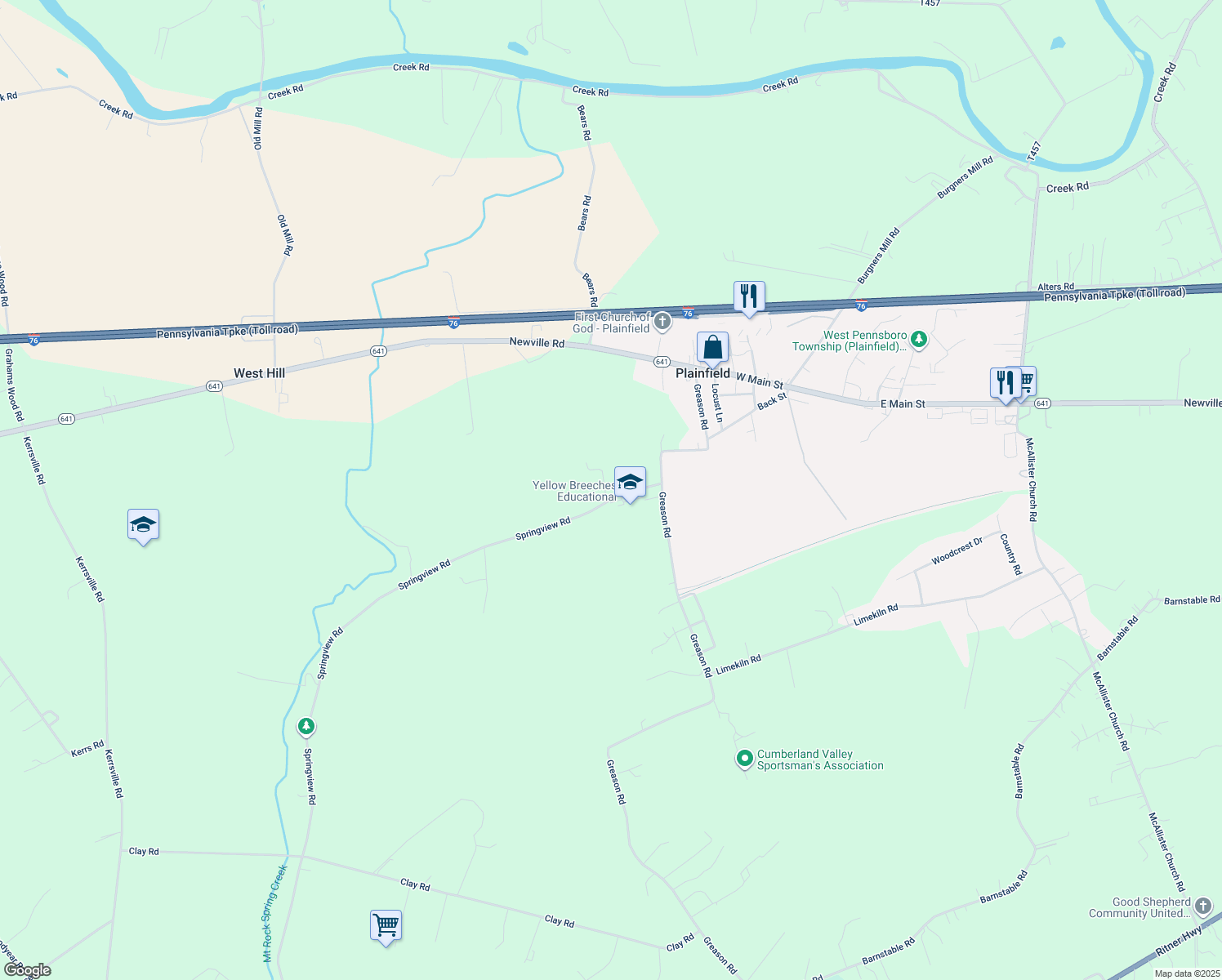 map of restaurants, bars, coffee shops, grocery stores, and more near 12 Springview Rd in Carlisle