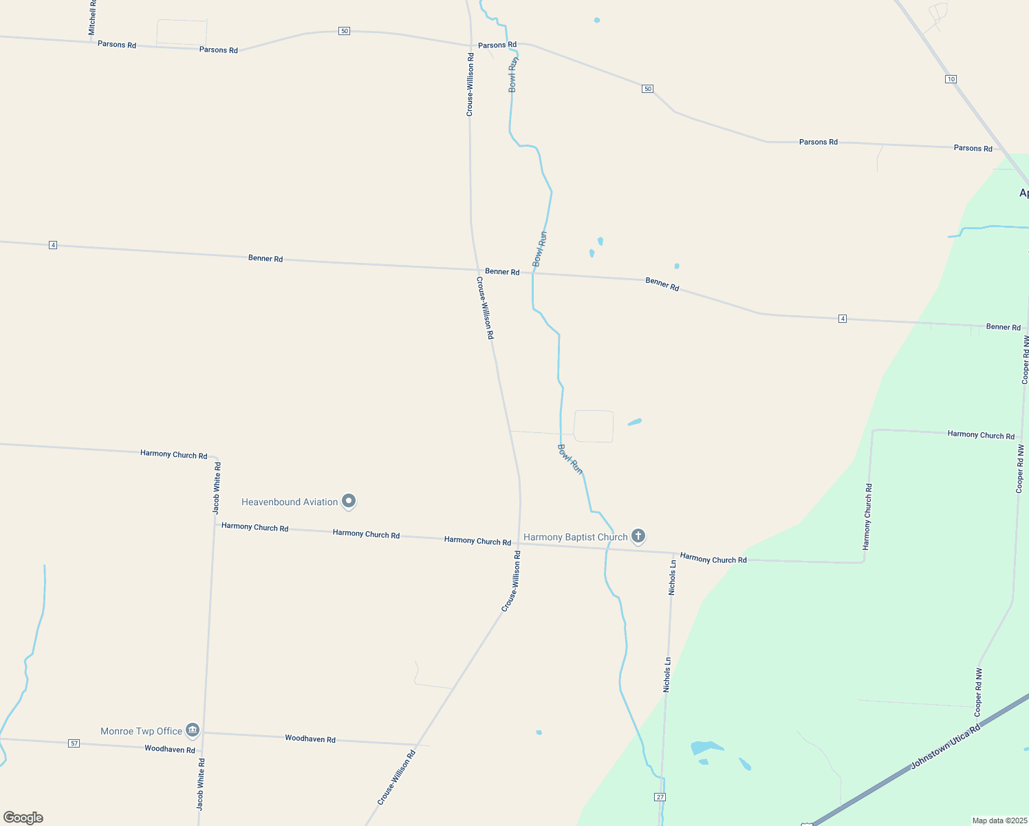 map of restaurants, bars, coffee shops, grocery stores, and more near 10280 Crouse-Willison Road in Johnstown