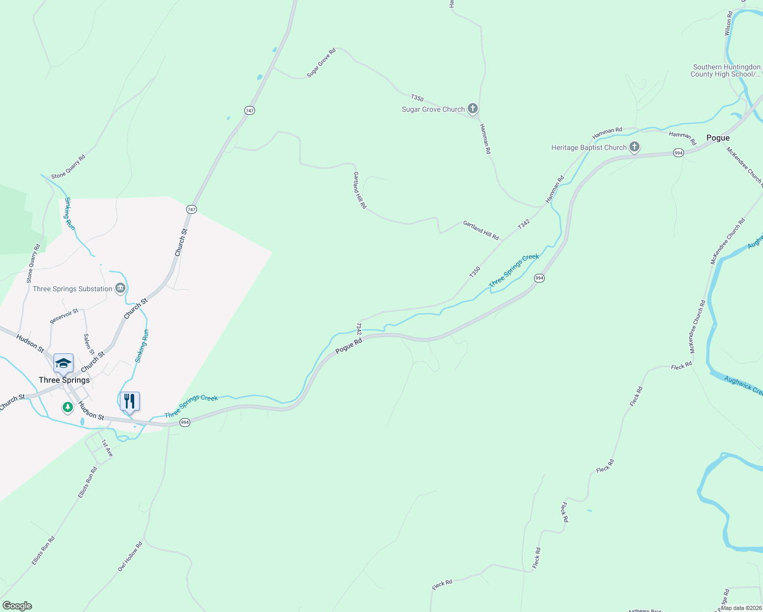 map of restaurants, bars, coffee shops, grocery stores, and more near 20992 Spring Creek Road in Three Springs