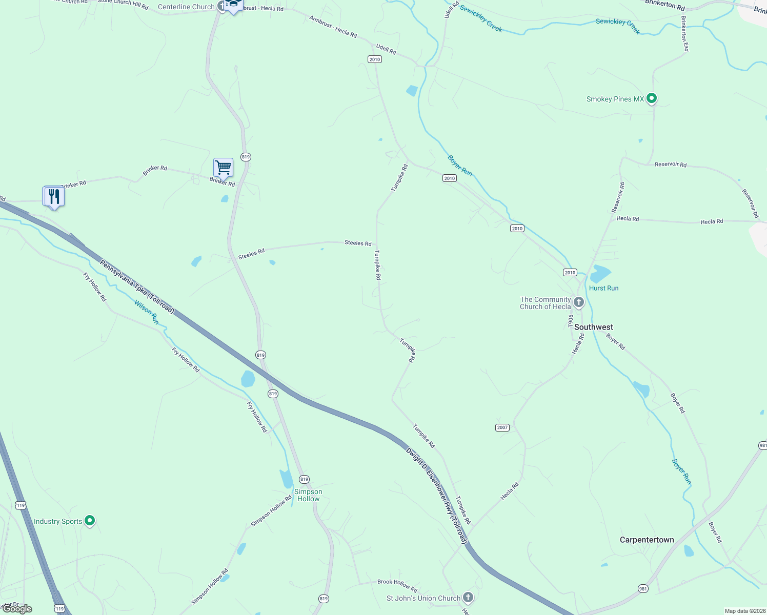 map of restaurants, bars, coffee shops, grocery stores, and more near 324 Turnpike Road in Mount Pleasant