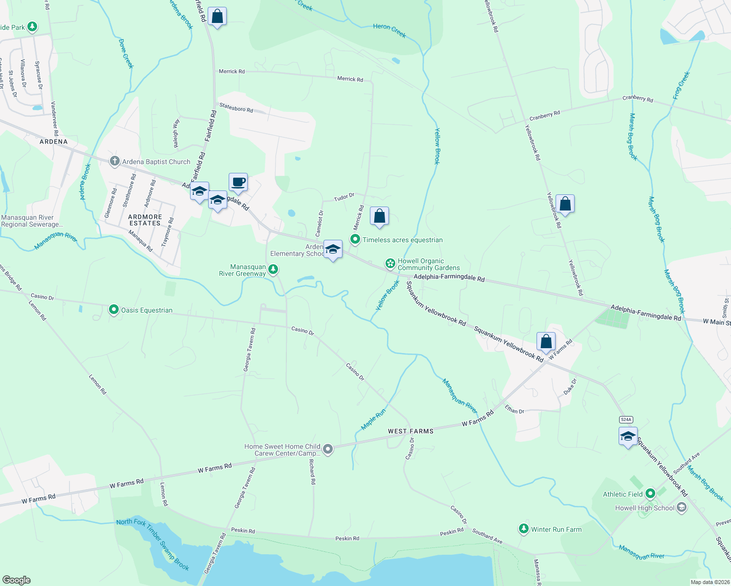 map of restaurants, bars, coffee shops, grocery stores, and more near 10 Morello Court in Farmingdale