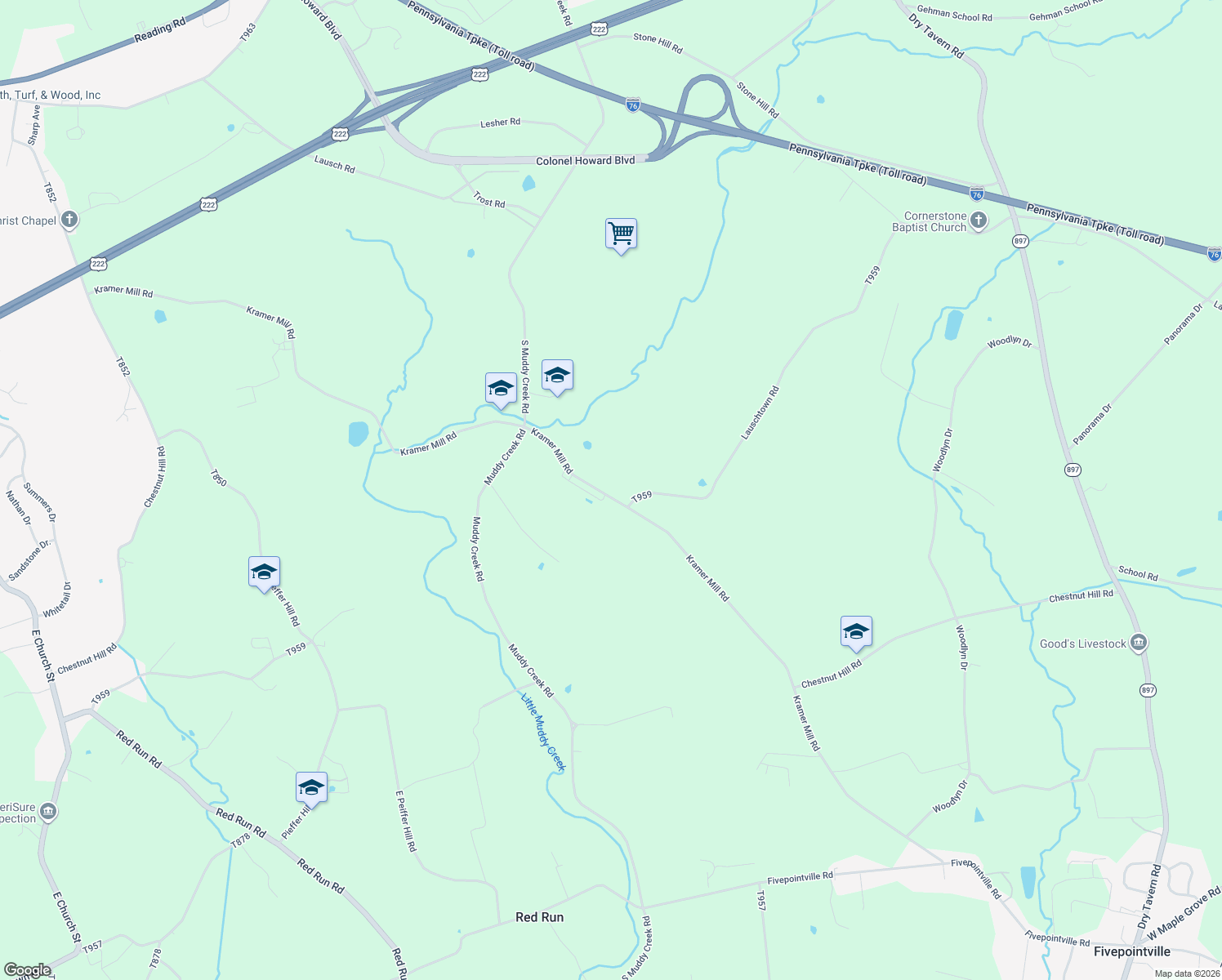 map of restaurants, bars, coffee shops, grocery stores, and more near 1282 Kramer Mill Rd in Denver