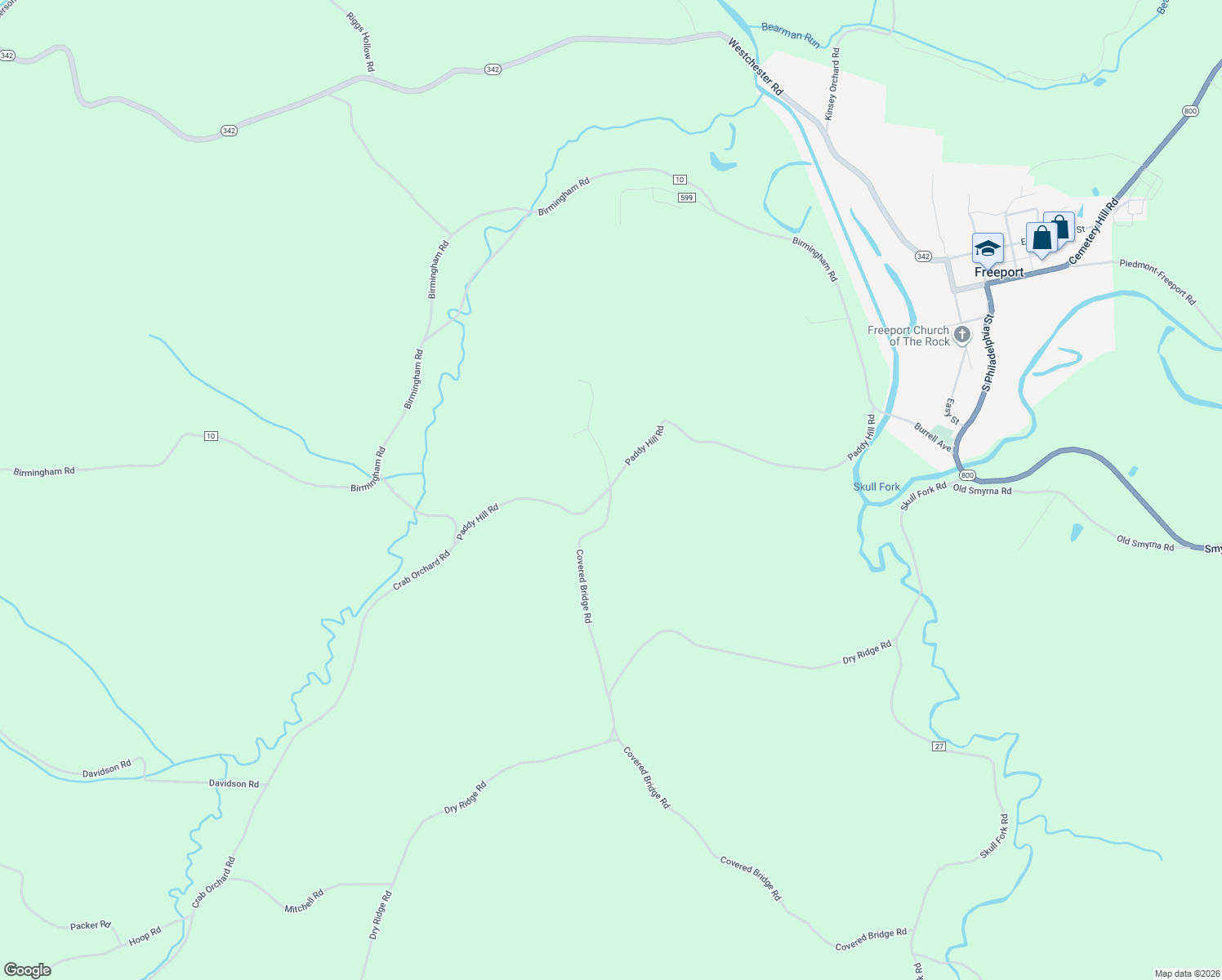 map of restaurants, bars, coffee shops, grocery stores, and more near 29601 Covered Bridge Road in Freeport